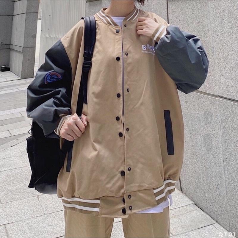 Áo khoác dù BOMBER BADGE form rộng Ulzang màu XANH/ĐEN/TAN /Nam nữ unisex ️ Jaystoree ️