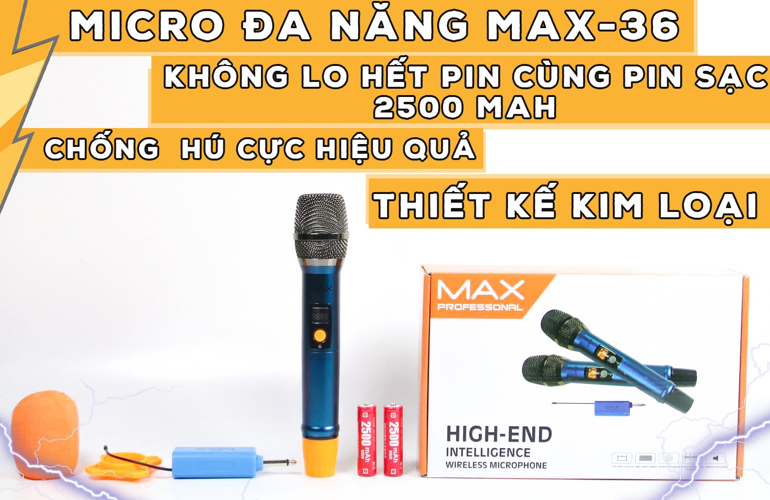 Bộ 2 Micro không dây đa năng Max 56 và Max 36 - Nâng cấp từ Max 39 - Hút âm tốt, Hạn chế hú rít - Sạc pin ngay trên mic - Pin sạc dung lượng cao - Màn hình LCD hiển thị tần số - Phù hợp mọi thiết bị - Micro karaoke - Hàng chính hãng