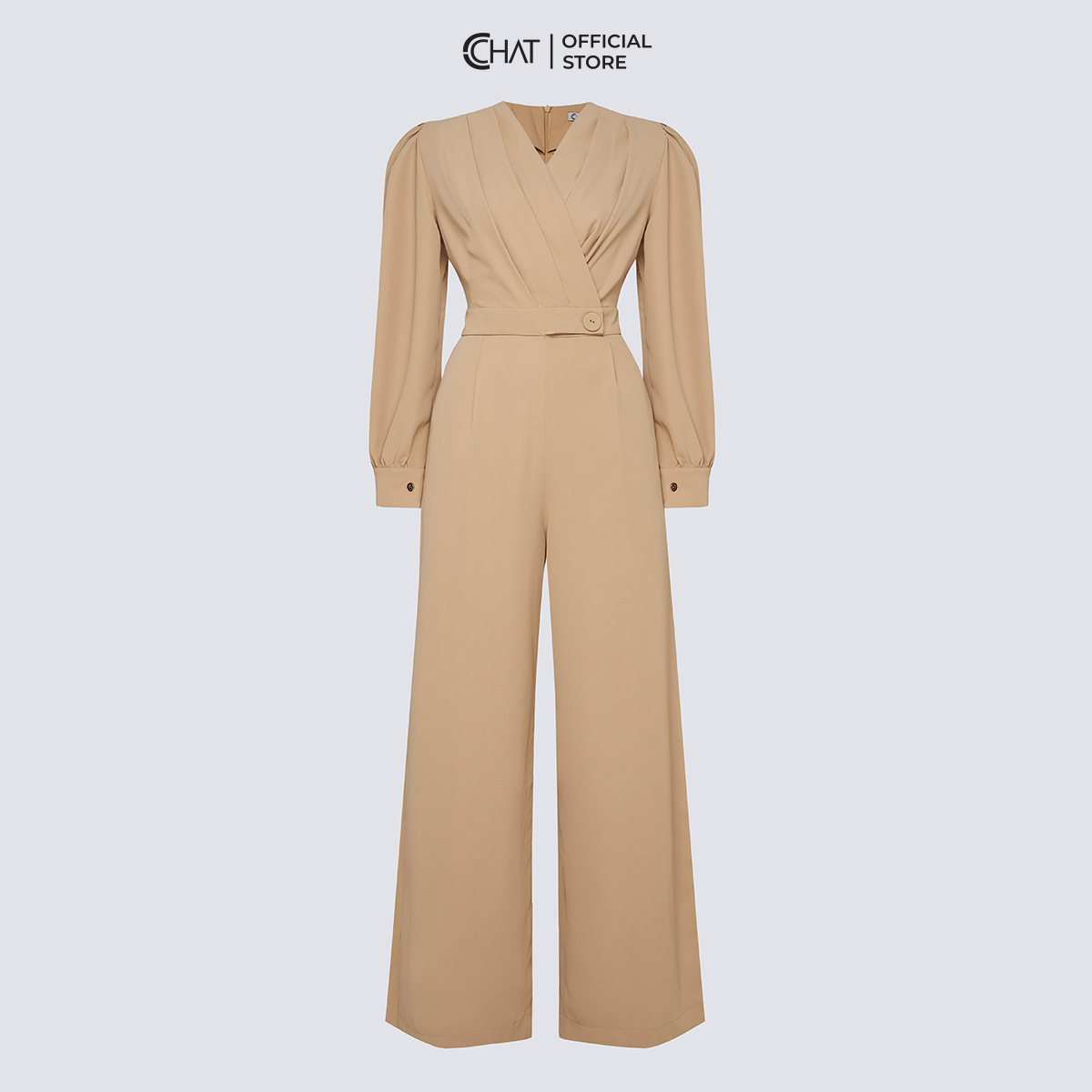 Jumpsuit Nữ CCHAT Cổ Chồng Tay Dài Dáng Suông Chất Mango Cao Cấp 22JDE2001ST