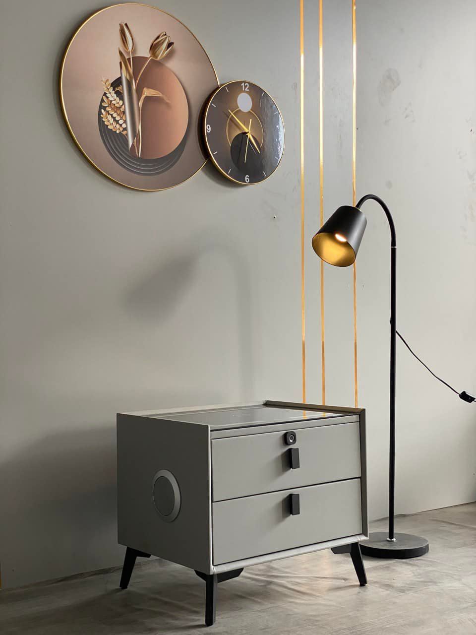 Tủ đầu giường thông minh, Tab đầu giường thông minh có Đèn ngủ Led, Sạc không dây, Loa Bluetooth, Khóa vân tay, Cổng USB, hàng nhập khẩu