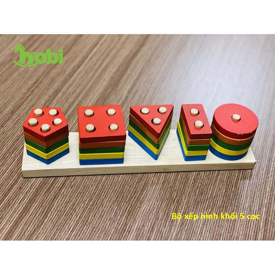 Đồ chơi gỗ montessori 5 cọc hình khối