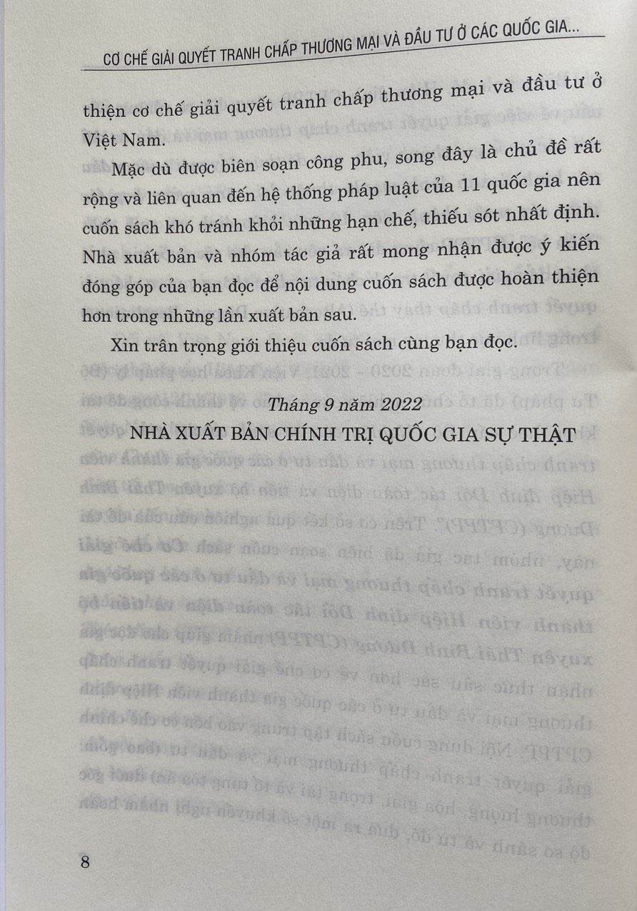 Cơ Chế Giải Quyết Tranh Chấp Thương Mại Và Đầu Tư Ở Các Nước Thành Viên Hiệp Định Đối Tác Toàn Diện Và Tiến Bộ Xuyên Thái Bình Dương (Sách chuyên khảo)