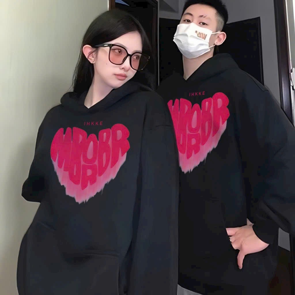 Áo khoác hoodie nỉ unisex mặc đôi kiểu trơn in nỗi TRÁI TIM form rộng mũ to hot trend 2024, áo hoodie cặp chống nắng phong cách hàn quốc