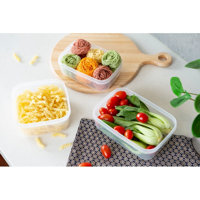 Bộ 3 Hộp Đựng Thực Phẩm, Thức Ăn Bằng Nhựa Cao Cấp Hokkaido Inochi Nhật Bản - Đảm bảo an toàn cho sức khỏe - Hình Chữ Nhật - Nhiều Size - Nhiều Màu - Trắng Sữa