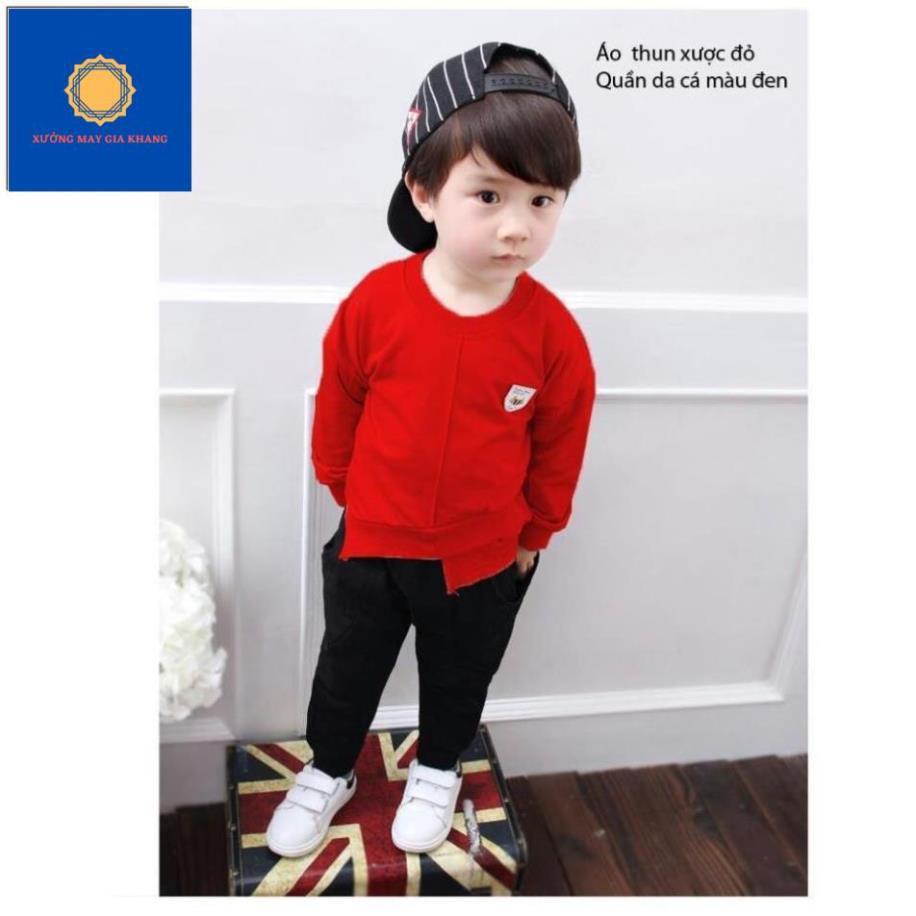 Đồ bộ quần áo dài tay cho bé trai, hình thêu, may kiểu lệch tà sành điệu - Xưởng may Gia Khang