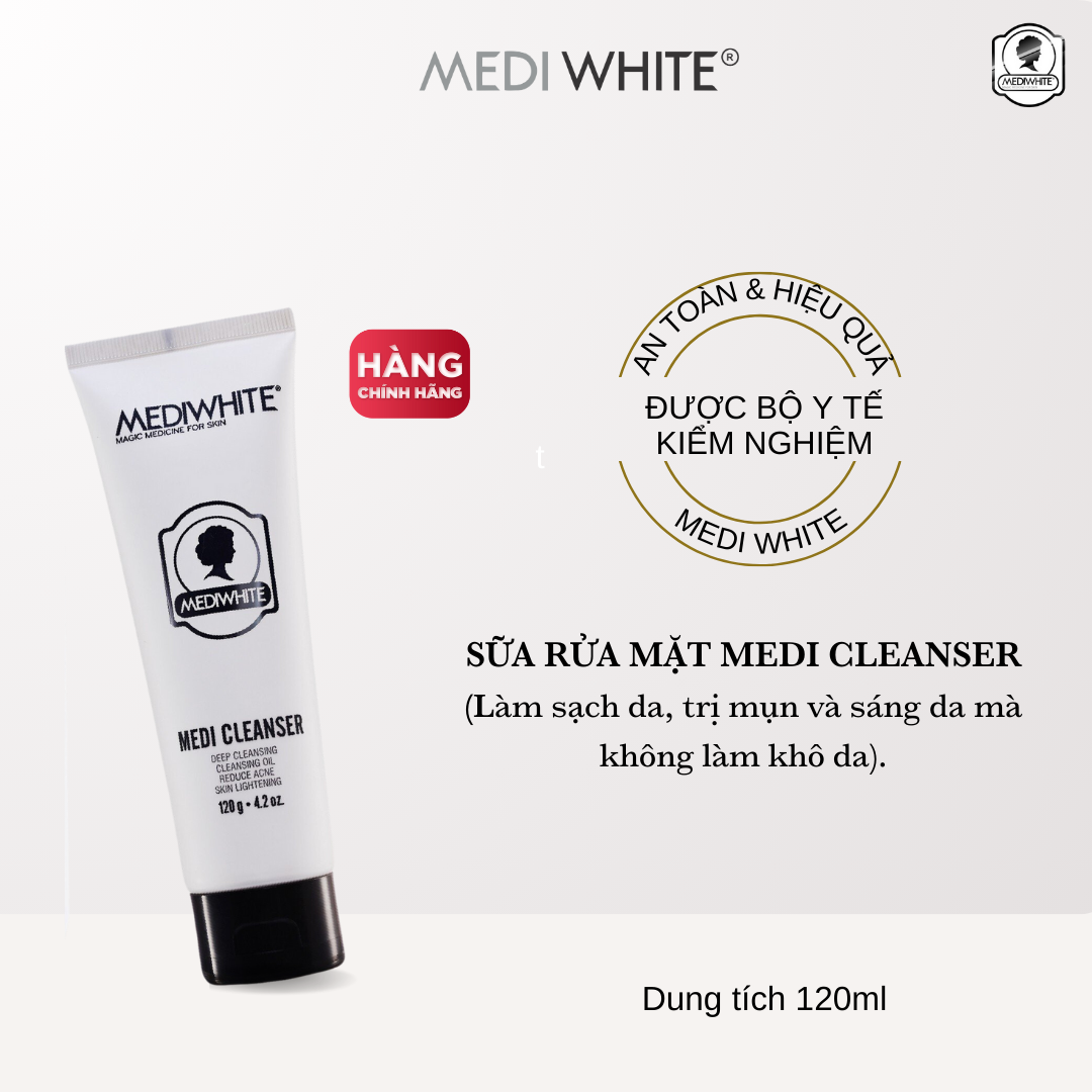 Sữa Rửa Mặt Y Học Medi White Cleanser 120ml Làm Sạch Sâu Thu Nhỏ Lỗ Chân Lông Cân Bằng Nước Dầu Giảm Mụn Hiệu Quả