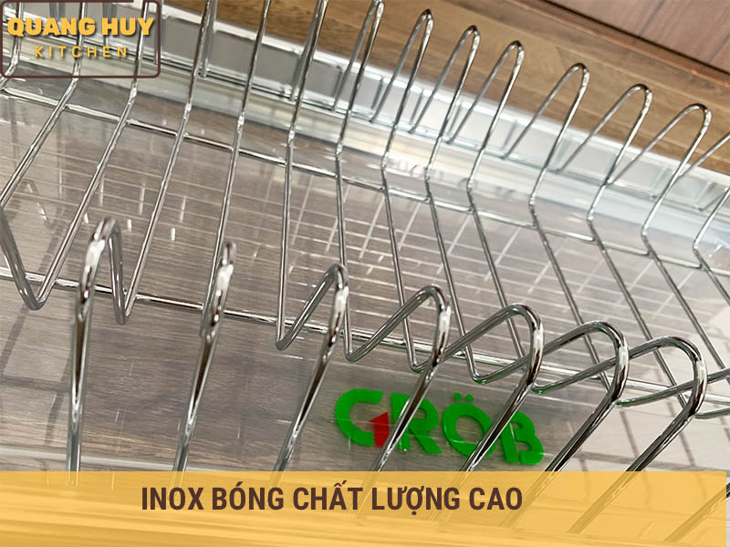 Giá úp bát 2 tầng cố định inox bóng cho tủ bếp trên