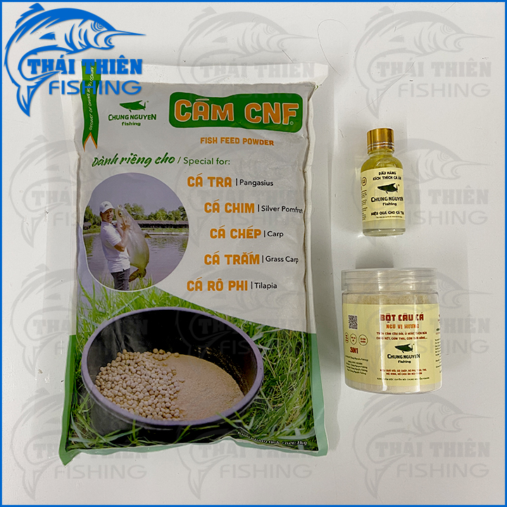 Combo 1kg Cám CNF, 1 Chai Dầu Hăng, 1 Hũ Bột Chung Nguyen Fishing Chuyên Dùng Câu Cá Tra, Chép, Rô Phi, Trắm, Trôi
