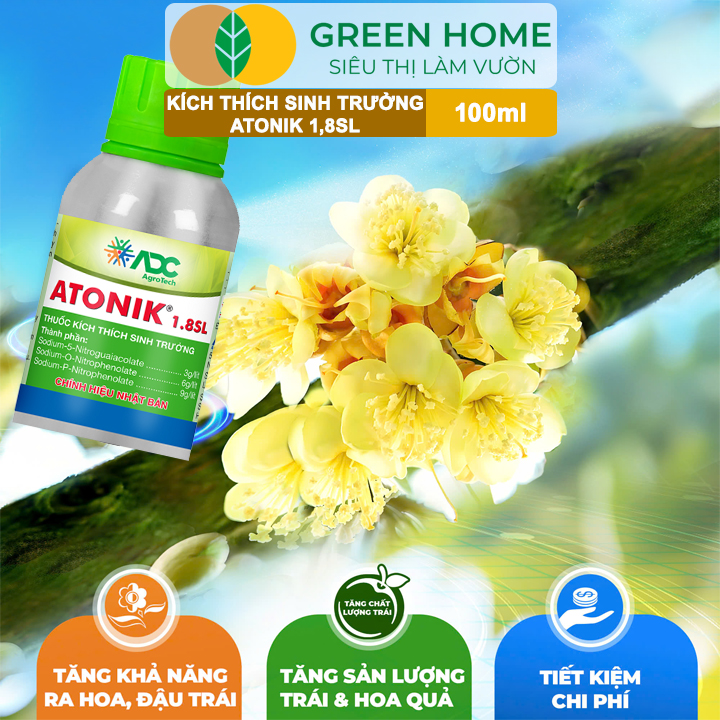 Phân Bón Lá Atonik 1.8SL GreenHome, Chai 100ml, Kích Rễ Mạnh, Bung Chồi Nhanh, Tăng Đậu Trái
