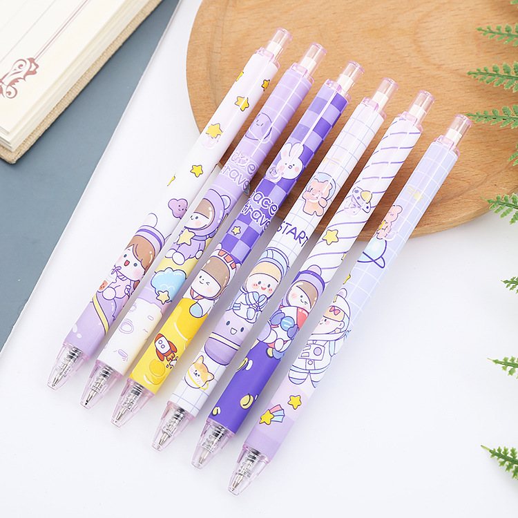 Bút gel bấm mực đen Màu tím phi hành gia Dễ thương ngòi 0.5mm xinh xắn phụ kiện văn phòng phẩm BDC