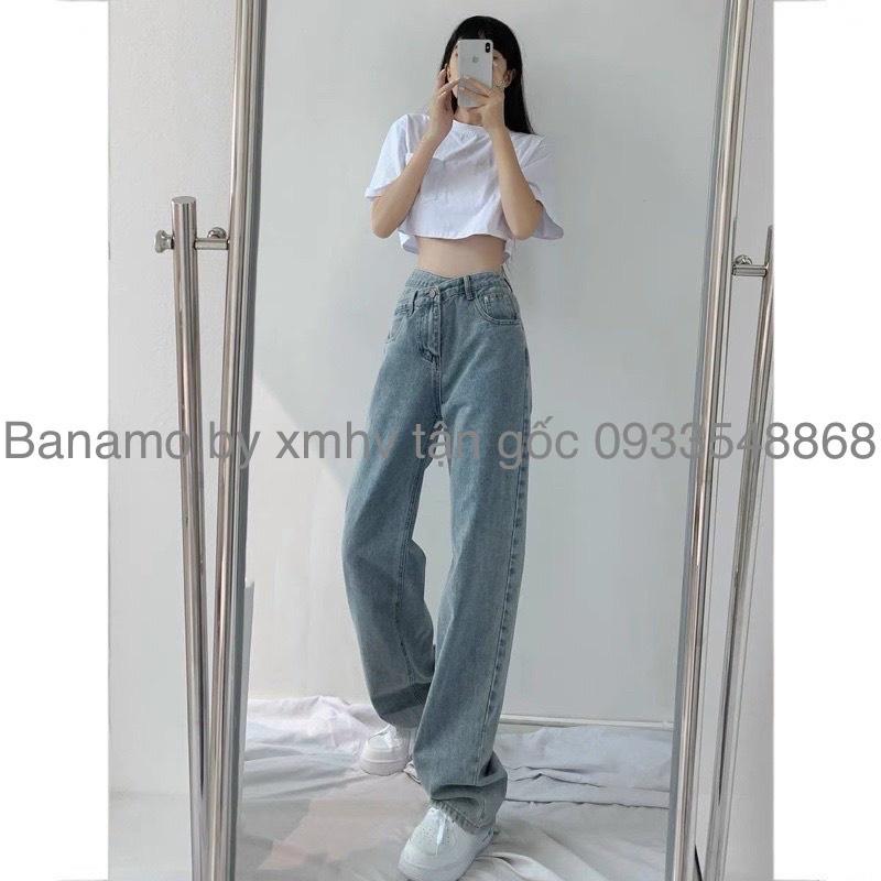 Quần JEAN ống rộng dáng suông cạp chéo chất đẹp thời trang Banamo Fashion 967