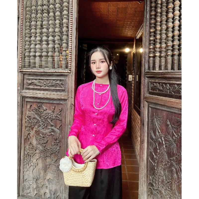 [PHỐI QUẦN ĐEN] SET BÀ BA GẤM TAY DÀI CỔ TRÒN PHỐI QUẦN LỤA SATIN TRƠN MỀM LƯNG THUN - ĐỎ + QUẦN ĐEN