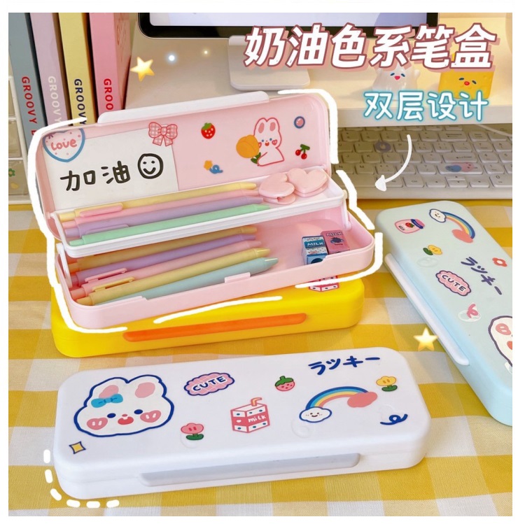 Hộp Đựng Bút 2 Tầng Cute Có Tặng Kèm Sticker Dán - JL - GIAO NGẪU NHIÊN