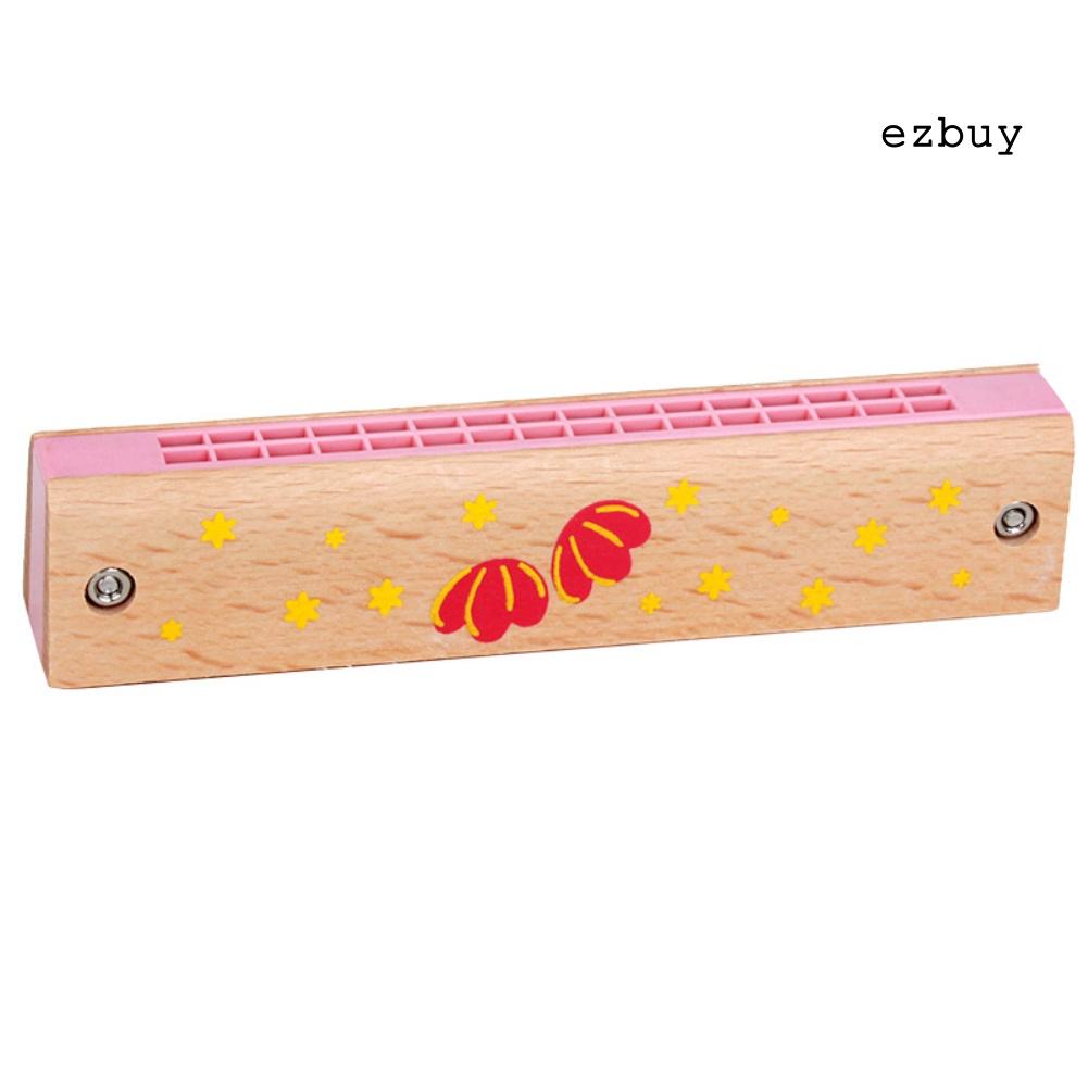 EY-Wooden 16 Holes Cartoon Harmonica Musical Instrument Early Educational Kids Gift