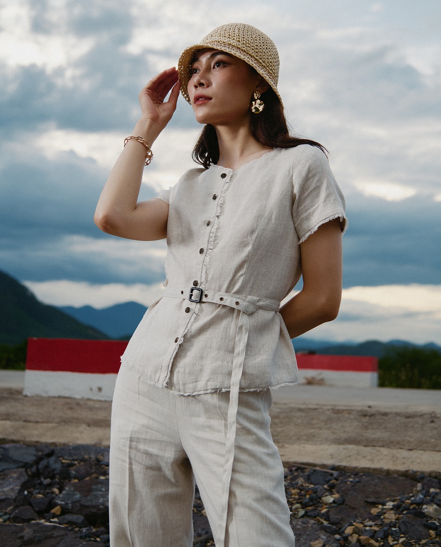 Áo Linen Tua Rua Rút Chỉ Lanh Xám TOP220 Thời trang thiết kế Hity