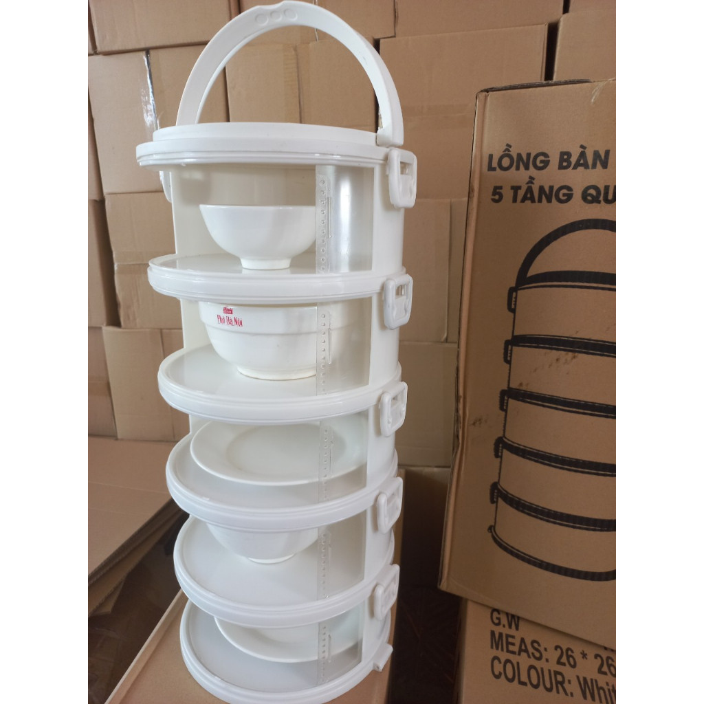 Lồng Bàn Đa Tầng, Khay Hộp Đậy Thức Ăn 5 Tầng MẪU CÓ TAY CẦM - Giữ Nhiệt Chống Bụi Côn Trùng Tiện Dụng, khay đậy thực phẩm hộp đựng thức ăn LOẠI LẮP SẴN