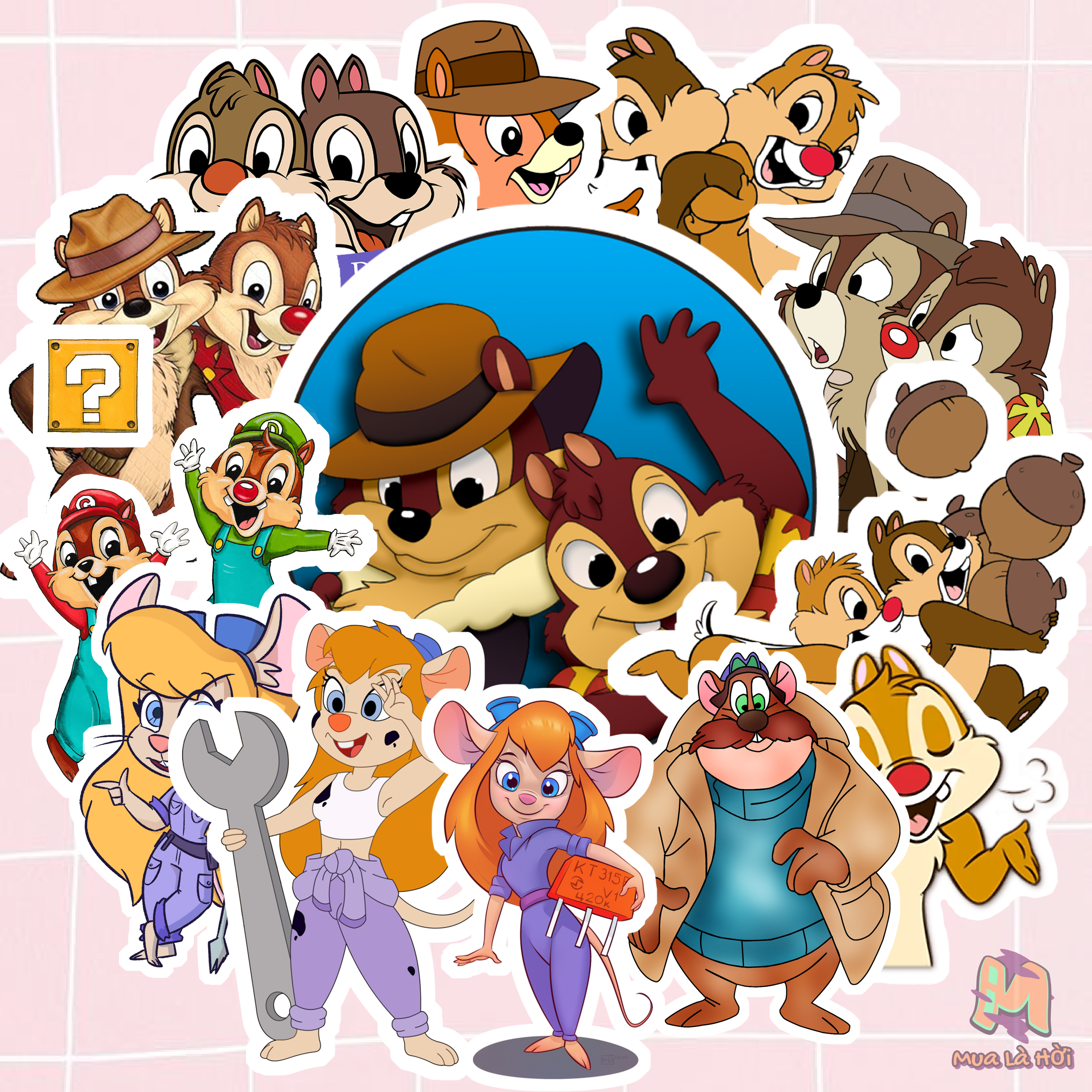 Miếng dán Stickers chủ đề Chip and Dale