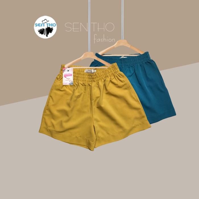 Quần Sooc Bồng Nữ Cạp Chun Năng Động Vải Co Giãn Tốt Short Thể Thao Kiểu Trơn Màu Đen Vàng Đỏ Xanh