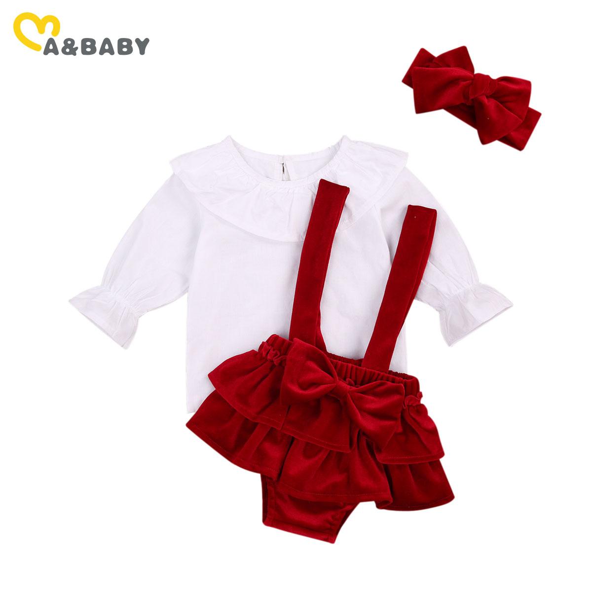 Ma & Bé 0-24M Giáng Sinh Cho Trẻ Sơ Sinh Bé Gái Quần Áo Bộ Xù Trắng Áo Nơ Đỏ Nhung quần Short Đầu Bộ Trang Phục Xmas
