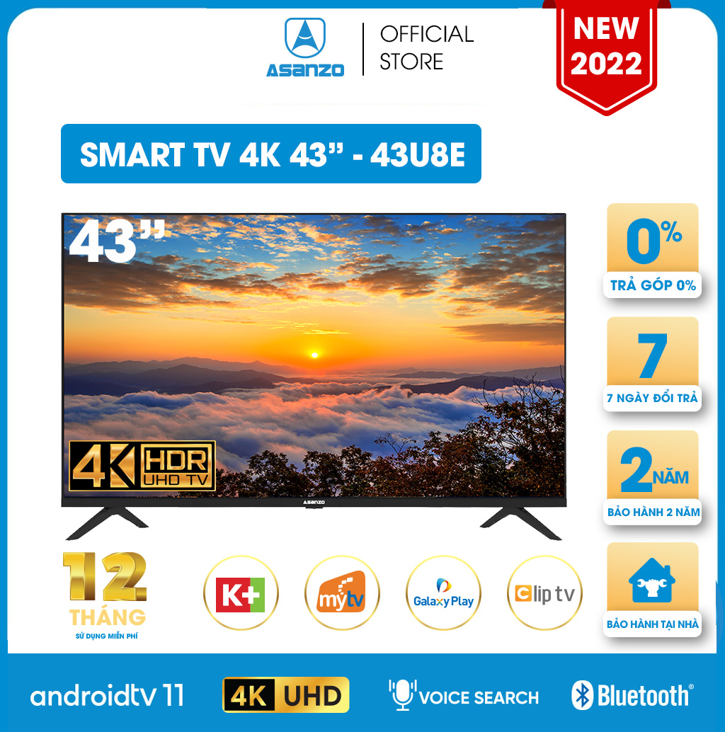 Smart TV ASANZO 43 Inch 43U8E - Model 2022 - Hàng chính hãng