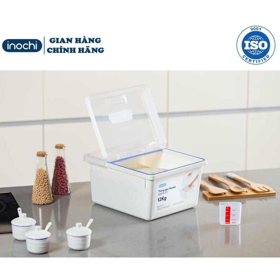 Thùng Đựng Gạo -thông minh Cao Cấp INOCHI Sendai 12 KG Nắp Nhựa Kháng Khuẩn Chống Ẩm cao cấp tiêu chuẩn nhật Chính hãng