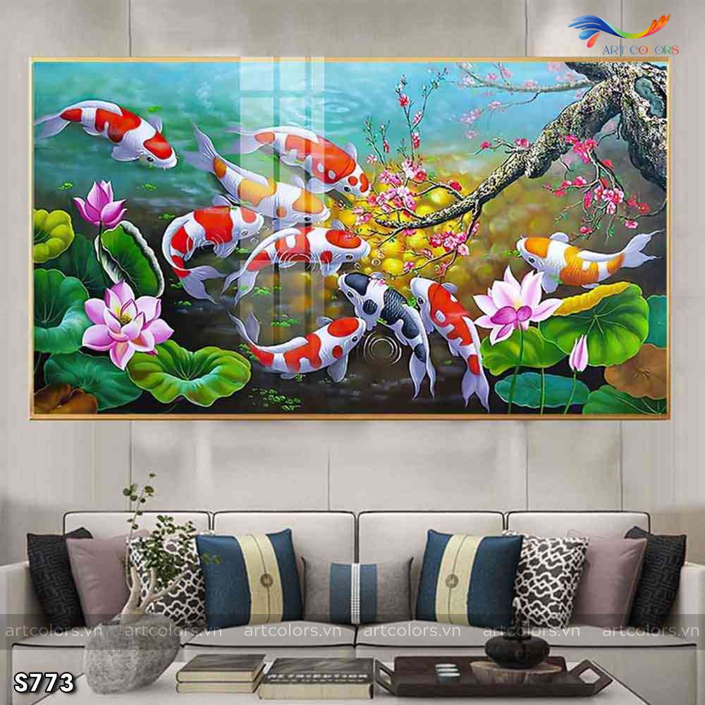 Tranh treo tường - Tranh tráng gương Cửu ngư quần hội