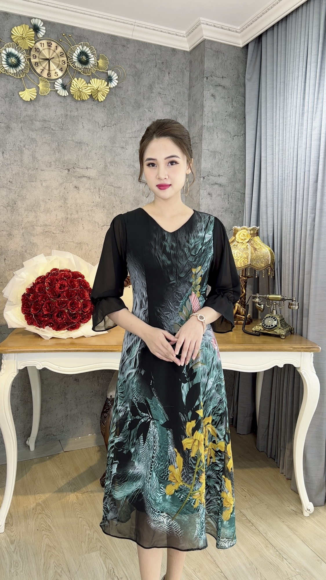 Đầm Suông Dáng Dài [ Linh Trà ] (TM 702) Cao Cấp Vải Voan Cực Đỉnh Sang Chảnh Quý Phái Dành Riêng Cho Mẹ Cho Bà