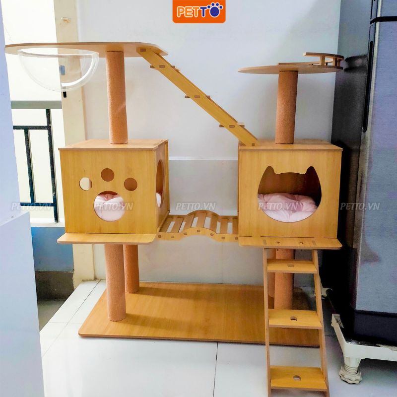 Nhà cây cho mèo bằng gỗ KÈM LỒNG KÍNH xinh xắn tháo lắp dễ dàng BẢO HÀNH 1 NĂM dành cho 1- 3 bé mèo CH013_G