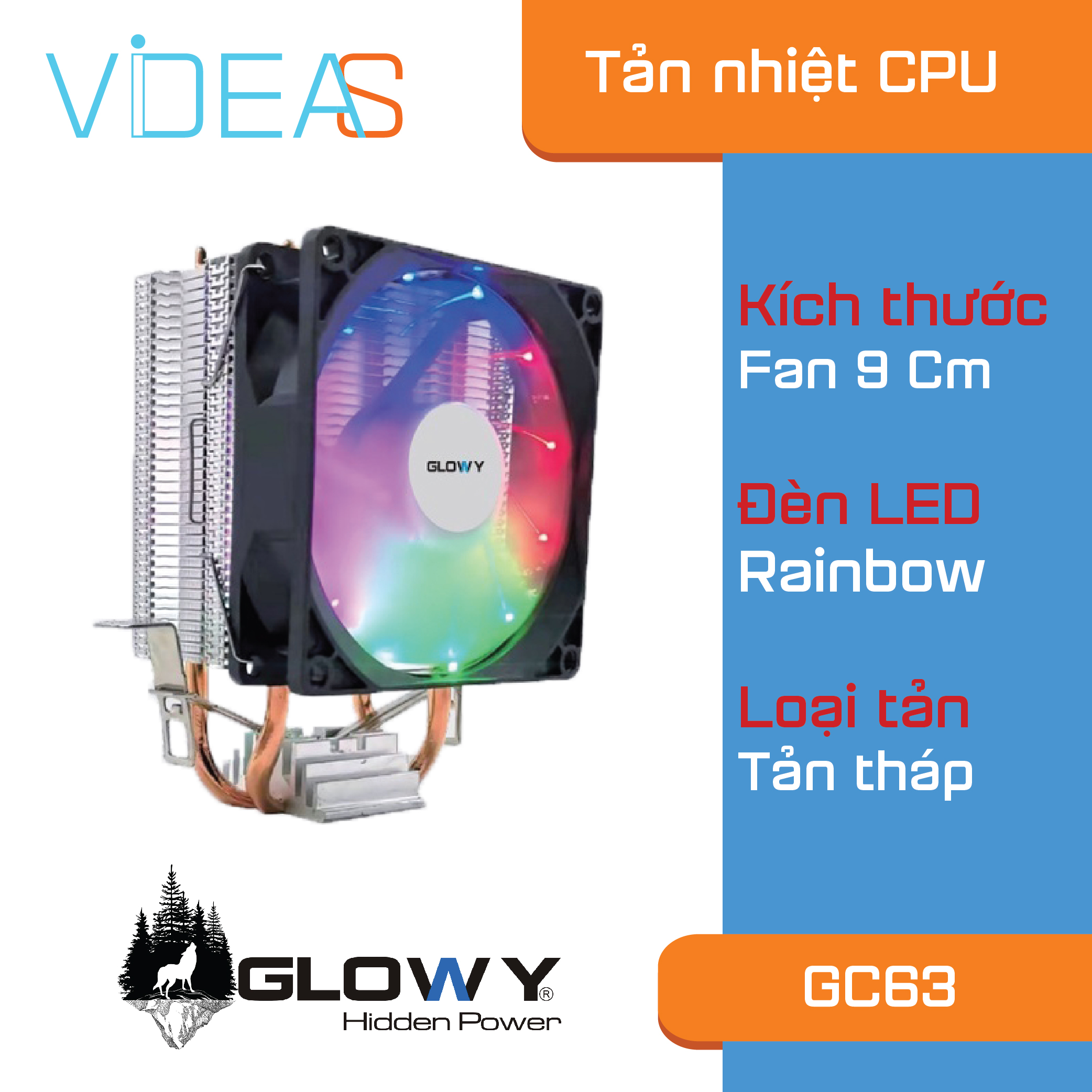 Quạt tản nhiệt CPU Glowy GC63 _ Hàng nhập khẩu