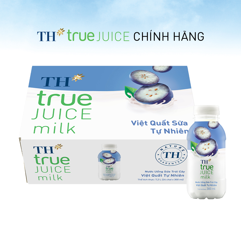 Thùng 24 chai nước uống sữa trái cây TH true JUICE MILK việt quất tự nhiên 300 ml (300 ml x 24)