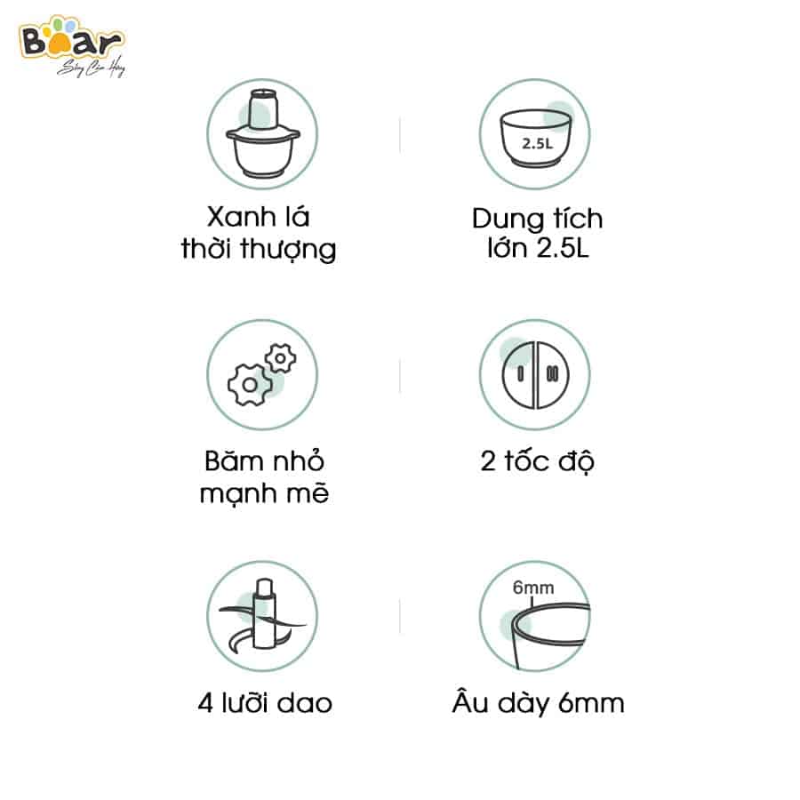 Máy xay thịt Bear 2.5L QSJ-C04R8S, máy xay tỏi ớt, xay thịt siêu nhanh- Hàng chính hãng