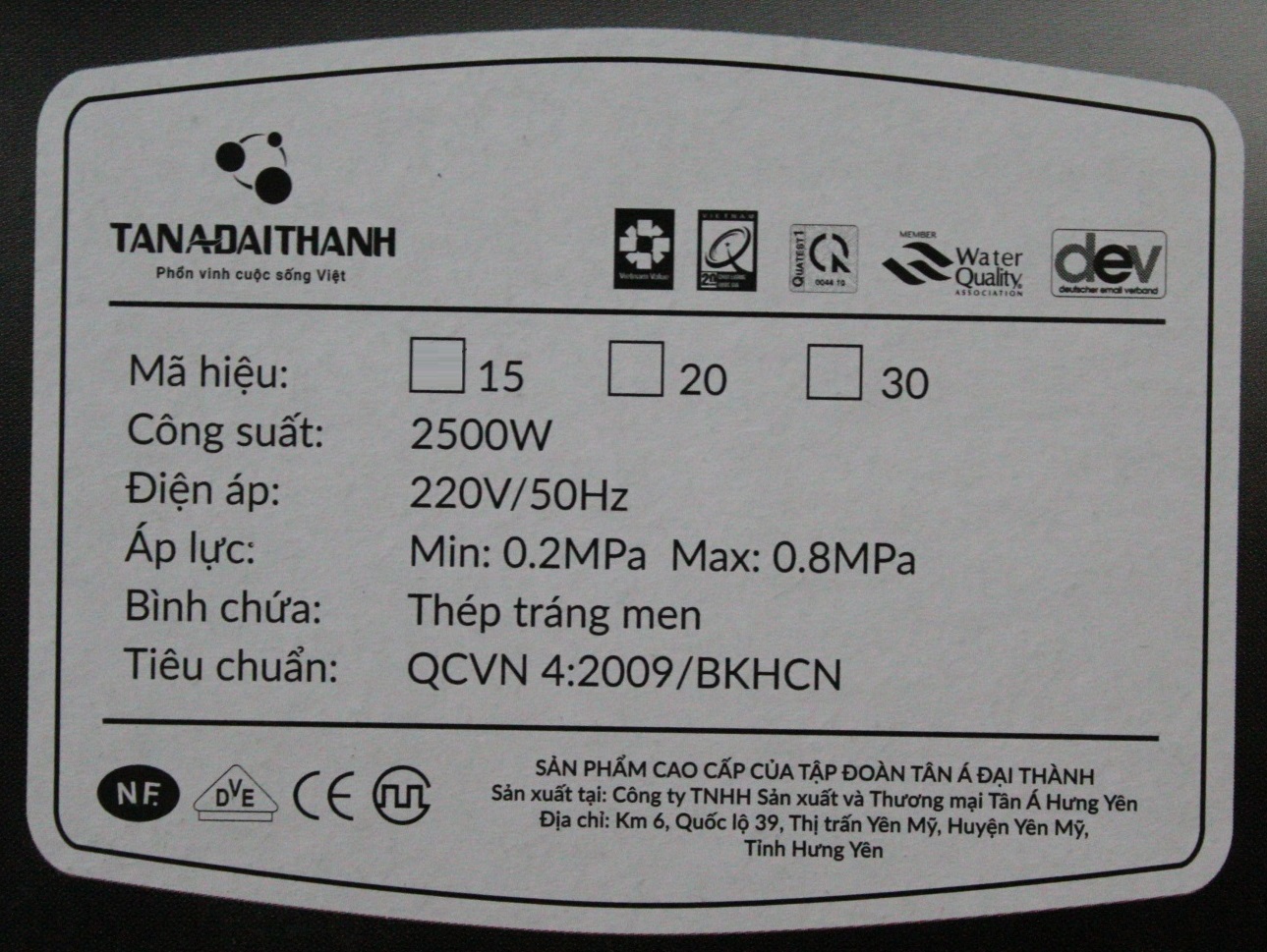 Máy Bình Tắm Nước Nóng Lạnh Gián Tiếp Tân Á Đại Thành Bello BCS 15SL (15 lít) - Chính Hãng