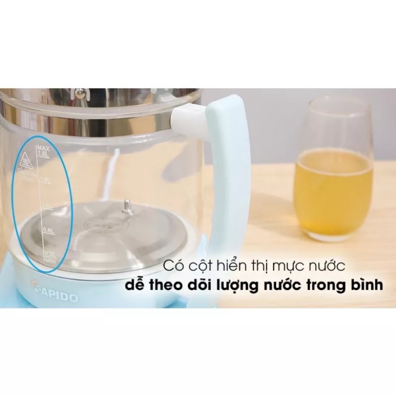 Ấm điện thuỷ tinh đa năng dùng để chưng yến, đun sữa, pha trà thể tích 1,8L hàng chính hãng