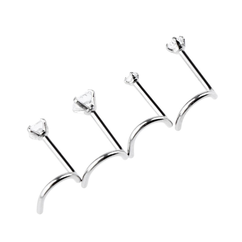 4pcs Assorted 1.5-3mm CZ Screw Bend Shape Nose Ear Eyebrow Piercing 20G