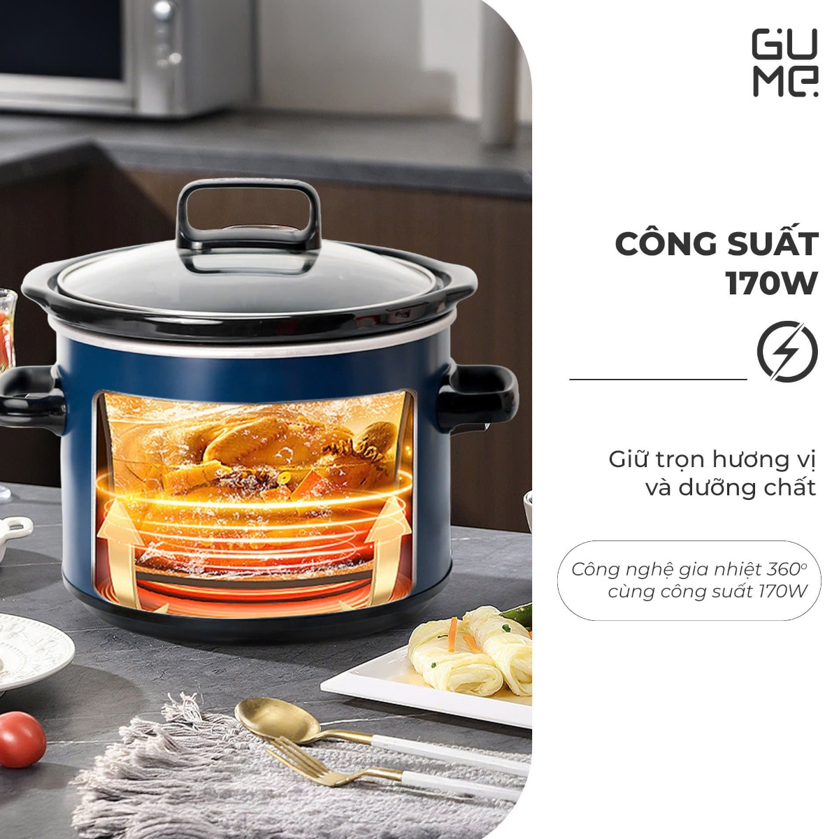 Nồi kho cá, nấu cháo chậm, hầm nhừ chuyên dụng Hàn Quốc 3L GM-PC2303, hàng chính hãng