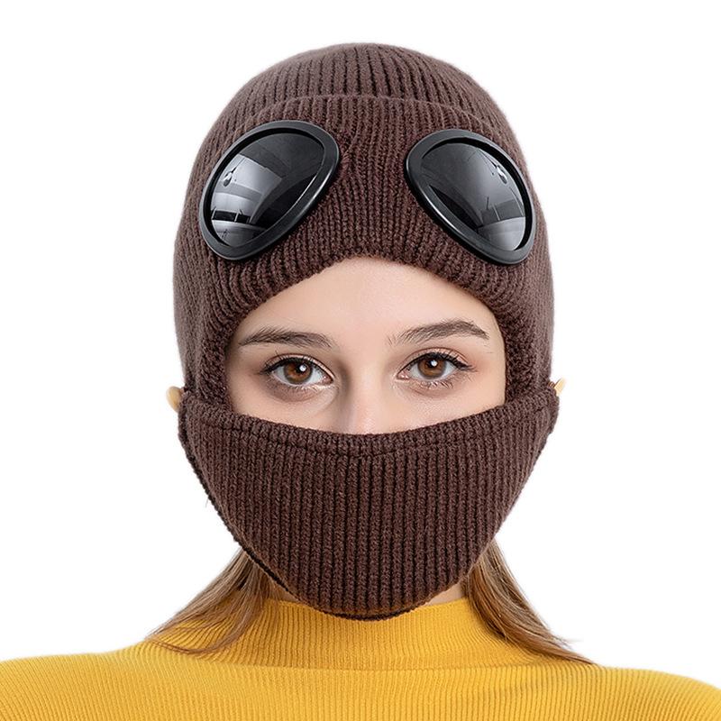 Mùa Đông Kính Máy Bay Ném Bom Nón Earflaps Nữ Mặt Nạ Nón Len Chống Gió Bò Hood Dày Ấm Bonnet Nắp Cho Nam Balo