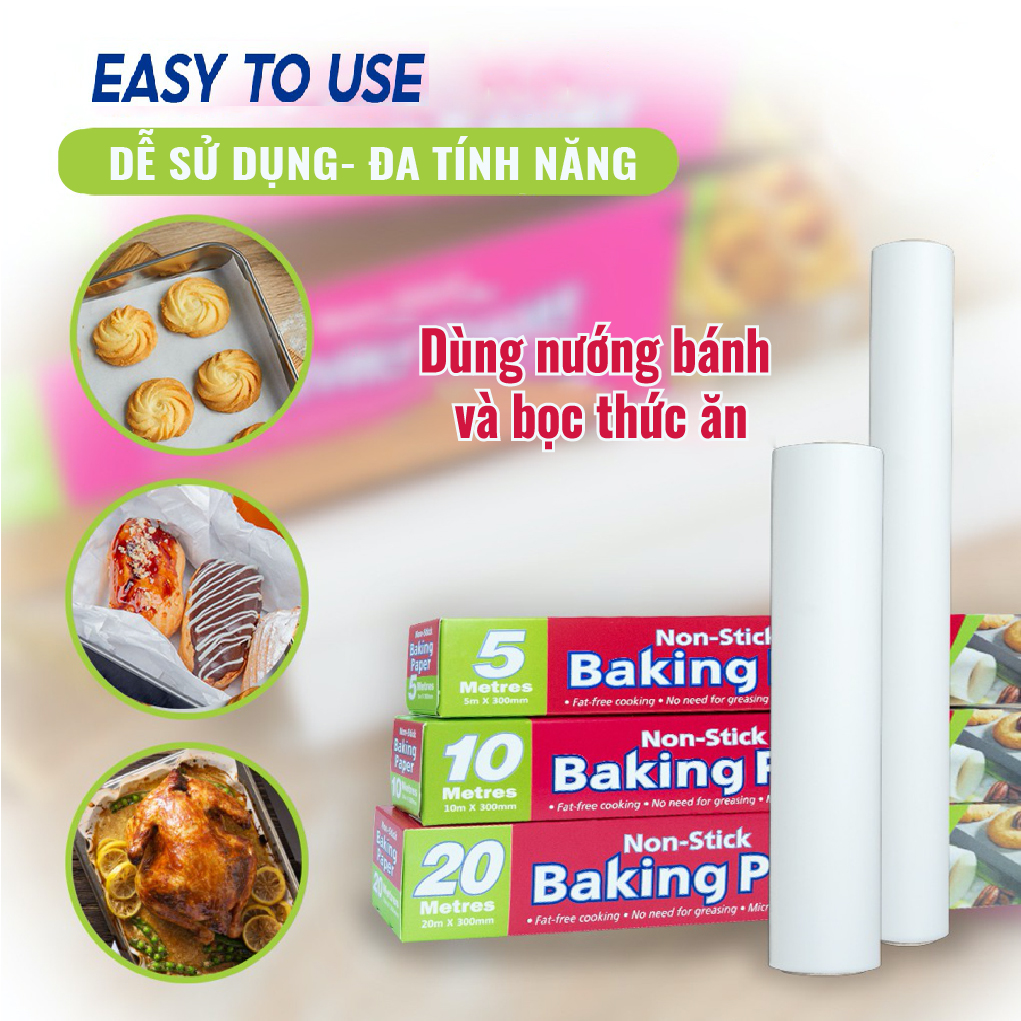 Cuộn Giấy Nến/ Giấy Nướng Bánh PP, Sử Dụng Đa Mục Đích Nướng Bánh, Hấp Bánh, Lót Nồi, Thấm Dầu Cực Tốt, Chịu Được Nhiệt Độ Tới 250 Độ . Cuộn Dài 500cm đến 2000cm, Có Đi Kèm Lưỡi Dao Cắt Tiện Dụng. Hàng Nhập Khẩu Chính Hãng Thailand