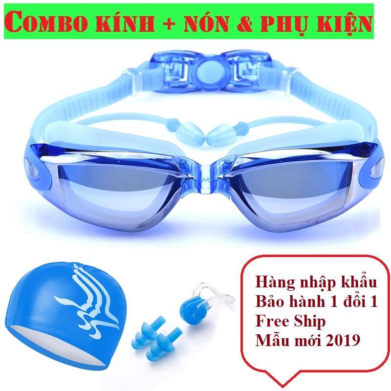 Kính Bơi UV Kèm Mũ Bơi Và 2 Nút Bịt Tai Thiết Kế Mới Thông Minh