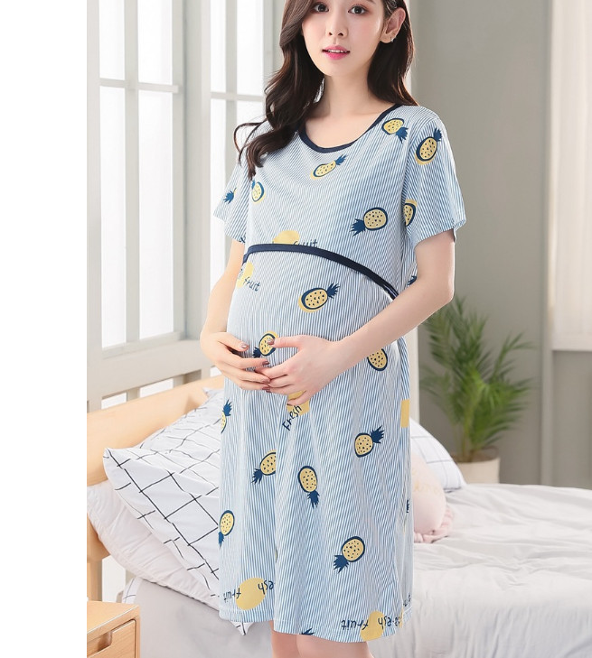 Đầm, váy bầu và sau sinh chất cotton thun có thiết kế cho con bú ngắn tay mặc mùa hè giá rẻ AZ300