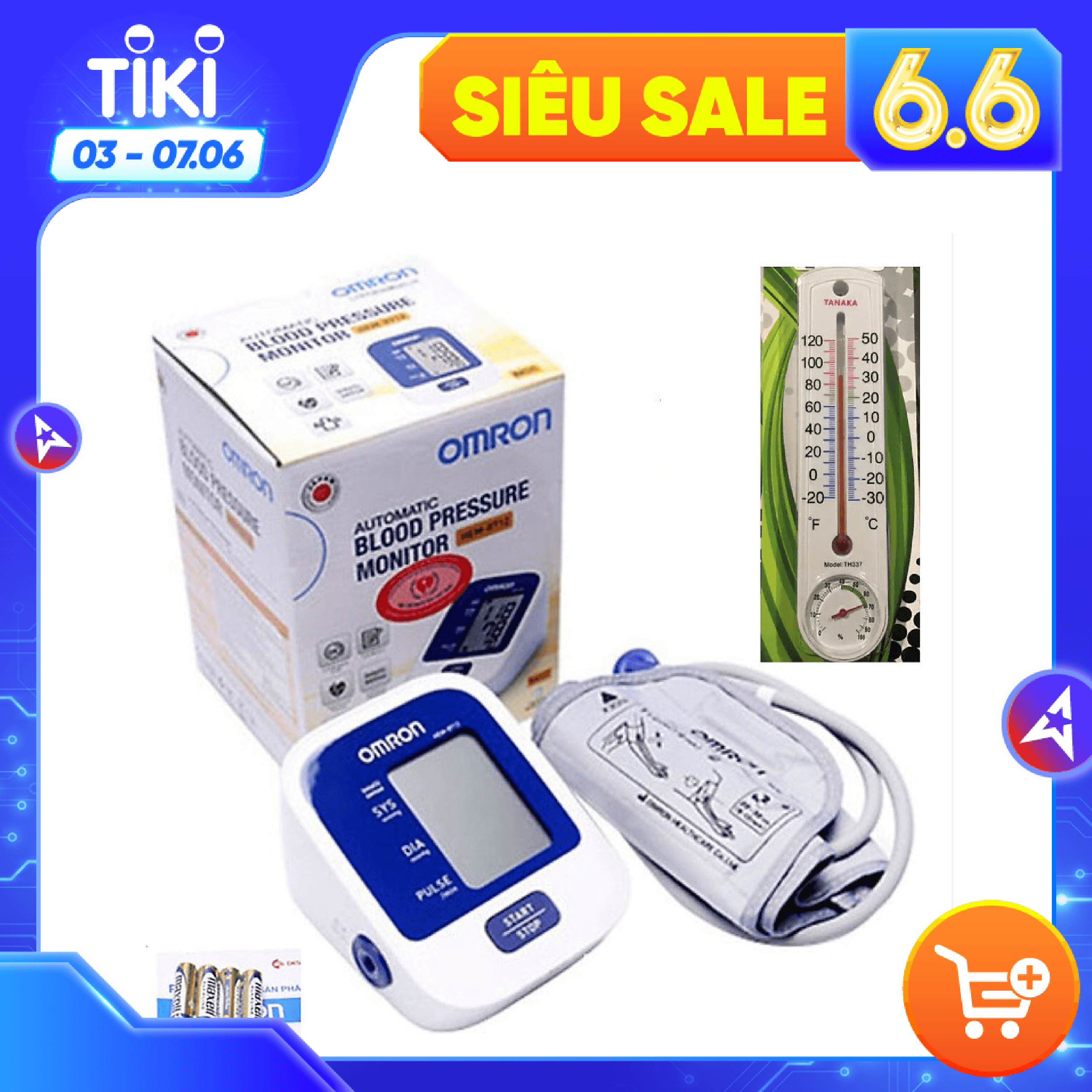 Máy đo huyết áp bắp tay OMRON HEM-8712 Tặng nhiệt ẩm kế cột cỡ đại Tanaka