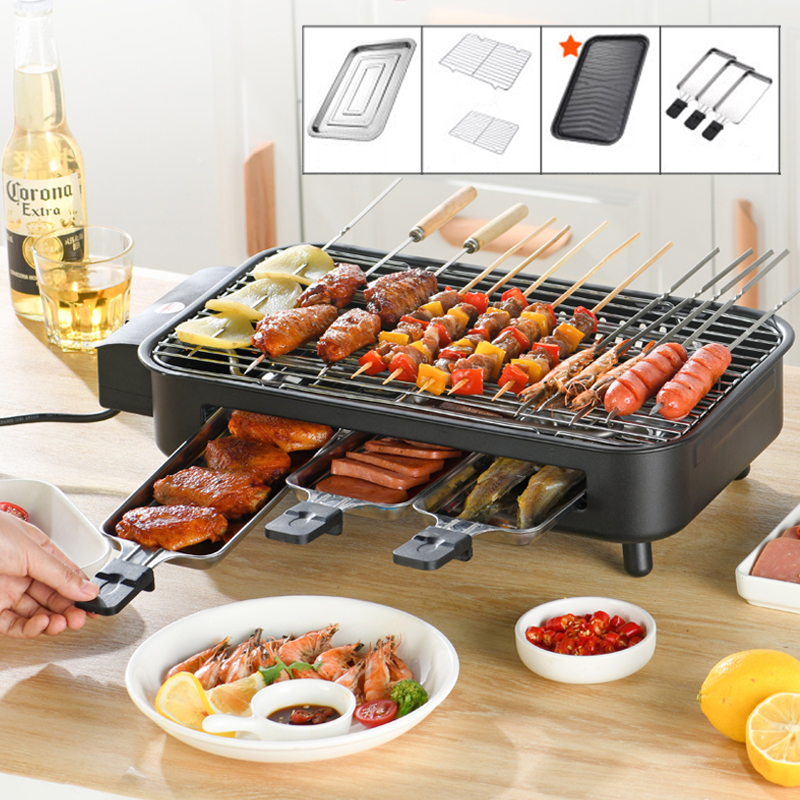 Bếp nướng điện BBQ, Bếp nướng điên không khói có vỉ nướng chống dính công suất 1800W