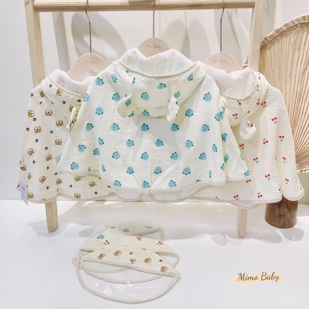 Áo choàng chống nắng kèm mũ chắn giọt bắn vải xô muslin mềm mại cho bé Mimo Baby QA31