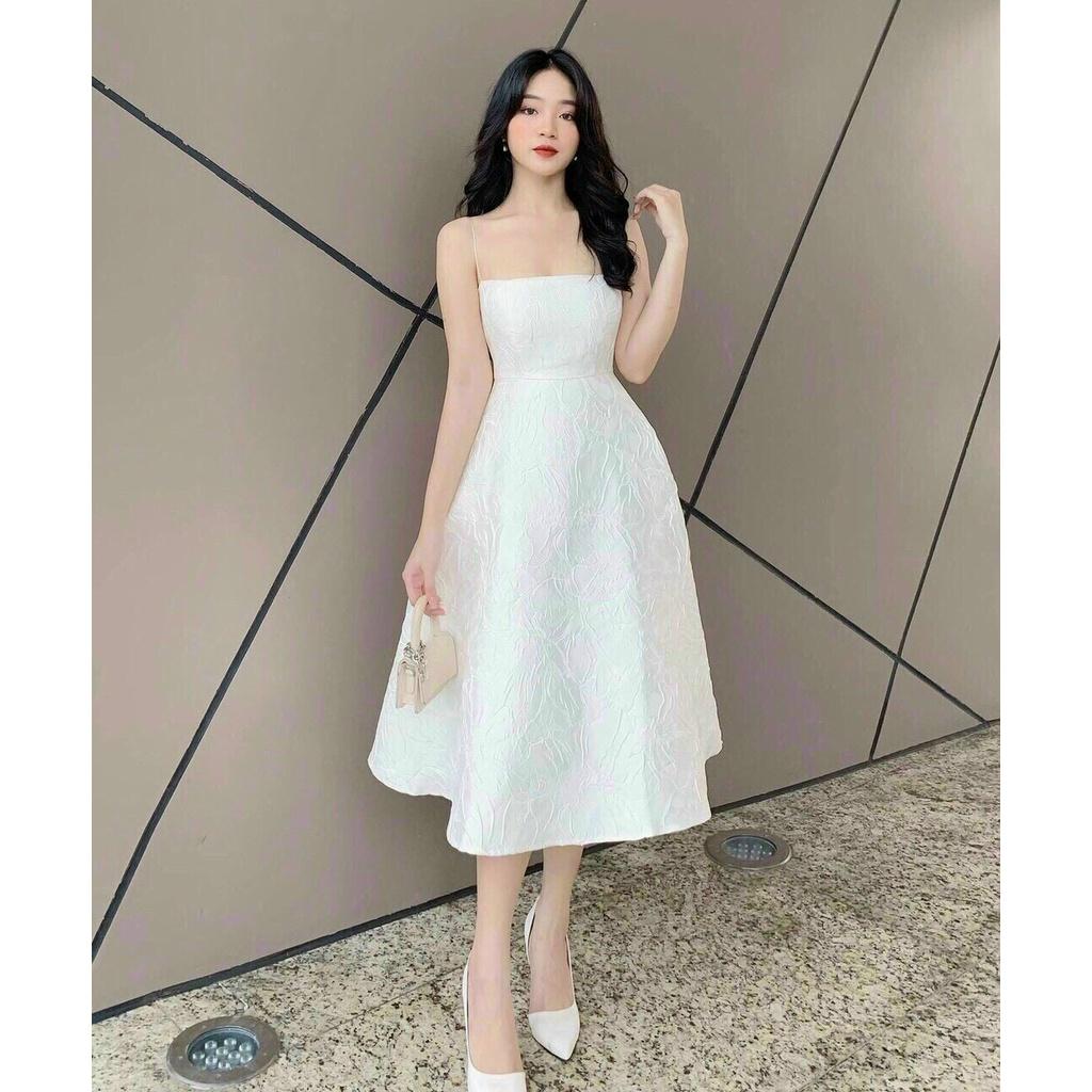 Đầm Xòe 2 Dây Gấm Hoa Cao Cấp Có Mút Ngực Thời Trang Nữ Thiết Kế Phù Hợp Mọi Phong Cách