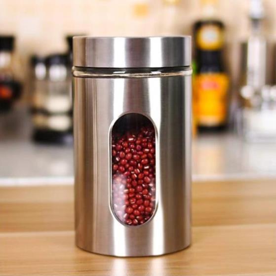 Hộp Đựng Thực Phẩm Bằng Thủy Tinh Bọc Inox 201 Hình Trụ Tròn Cao Cấp Chống Ẩm Mốc Tốt, Siêu Bền