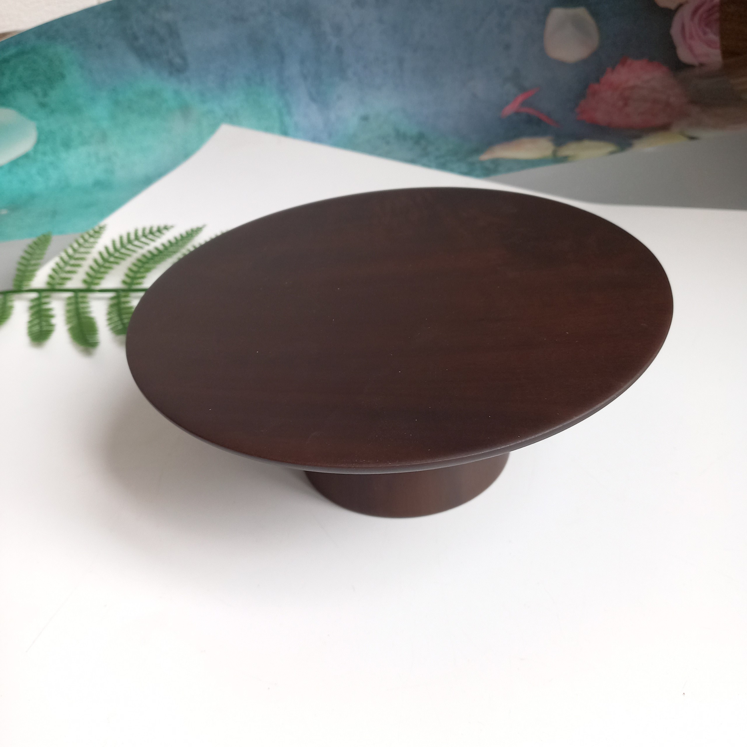 Đĩa Cao Gỗ Keo Màu Óc Chó Đựng Bánh Gato, Bánh Ngọt, Hoa Quả, Cake Stand, Mâm Bồng