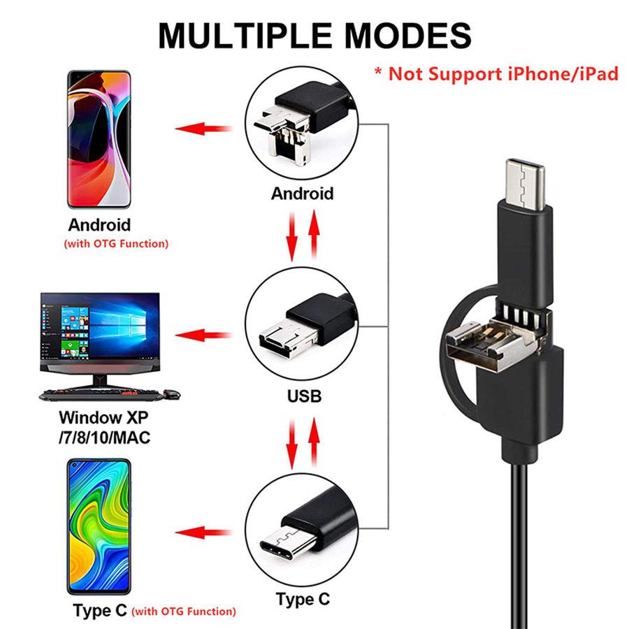 Industrial Endoscope Camera 7mm IP67 Waterproof Inspection Borescope 6LED Adjustable For Android Phones Sewer Car PC USB Type-C