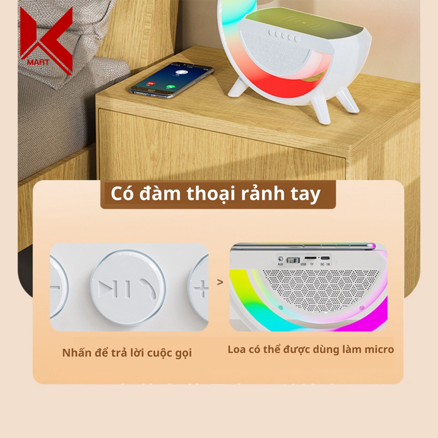 Loa bluetooth thông minh chữ G, kiêm sạc không dây 10W và đèn ngủ LED RGB - K-Mart