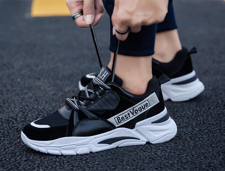 Giày Sneaker thể thao nam cổ cao trắng đen phố họa tiết ST018