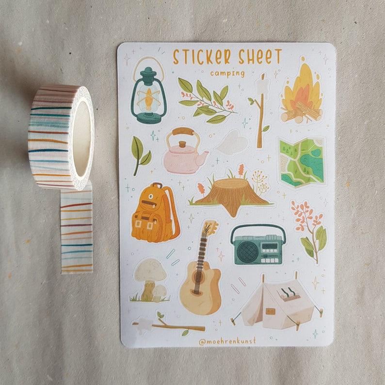 Sticker Sheet CAMPING   Chuyên dán sổ  Bullet Journal Stickers, Sticker Du Lịch - Sticker Làm Sổ