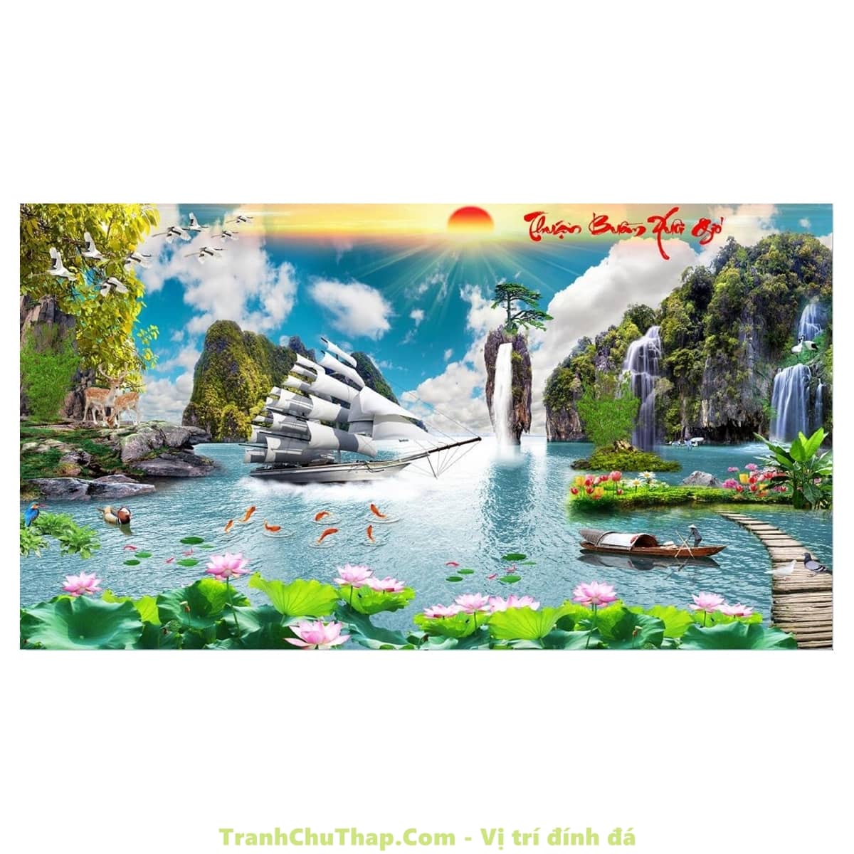 tranh đính đá Thuận buồm xuôi gió 120x65cm - chưa đính